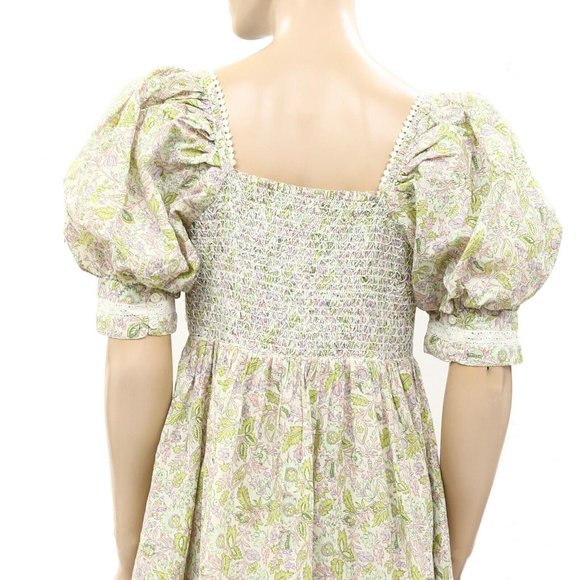 Love The Label Anthropologie Buttondown Puff Sleeve Mini Dress Smocked S - Picture 10 of 10